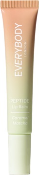Tubka balsamu EVERYBODY LONDON Peptide Lip Balm Caramel Matcha, gradacja kolorów od brzoskwini do zieleni.