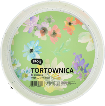 Eloy tortownica okrągła 24 cm, zielona z delikatnym kwiatowym wzorem w pastelowych barwach, widok z góry.