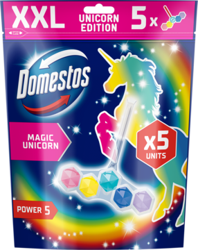 DOMESTOS Power 5 Magic Unicorn,kostka toaletowa, opakowanie XXL,przód