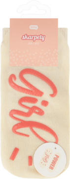 Eloy Skarpety "Życiowe Instrukcje", beżowe, z koralowym napisem „Girl” i metką „Girl POWER”, rozmiar 35-40.