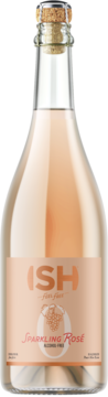 ISH Sparkling Rosé alkohol-free w szklanej butelce z korkiem, widok z przodu. Suchy, różowy 'Secco-style'.