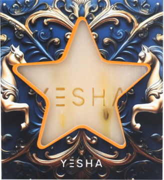 Świąteczne mydło YESHA Biała Herbata 100g, granatowe pudełko ze złotymi zdobieniami i wycięciem w kształcie gwiazdy.