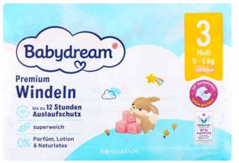 BABYDREAM Premium ,pieluszki Midi 3, 5-9 kg,przód