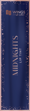 AA Wings Of Color Midnights Lip Tint, granatowe opakowanie z brokatowymi detalami i złotym napisem, widok z przodu.
