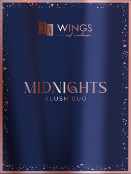 AA Wings of Color Midnights Blush Duo w granatowym opakowaniu z różowozłotymi detalami i brokatową ramką.