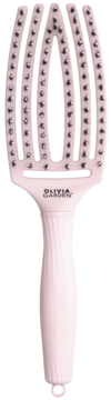 Jasnoróżowa szczotka Olivia Garden Fingerbrush, z elastycznymi zębami i unikalnym kształtem, widok z przodu.