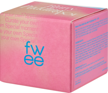 FWEE Blurry Pudding Pot PK05, różowo-białe pudełko, niebieskie logo fwee, widok z przodu i prawego boku.