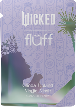 Fioletowa saszetka Wicked Fluff Glinda Upland Magic Mask z sylwetką czarodziejki i holograficzną różdżką.