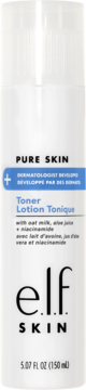 elf Pure Skin Toner Lotion Tonique, biała butelka, z owsem, aloesem i niacynamidem, widok z przodu.