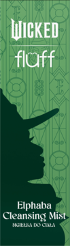 Zielona mgiełka do ciała Wicked Fluff Elphaba Cleansing Mist, z profilem wiedźmy i białym napisem, widok z przodu.