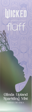 Wicked fluff Glinda Upland Sparkling Mist body mist. Woman's crowned silhouette, profile view, on a patterned purple background.