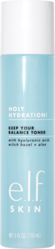 elf Holy Hydration! Toner 150ml z kwasem hialuronowym w jasnoniebieskiej butelce, widok z przodu.