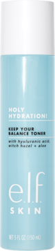 elf Holy Hydration! Toner 150ml z kwasem hialuronowym w jasnoniebieskiej butelce, widok z przodu.