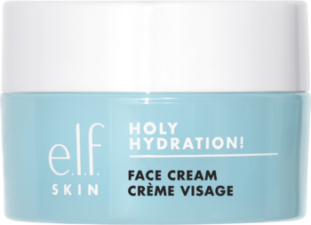 e.l.f. Holy Hydration! Face Cream, lekki krem w błękitnym słoiku z białą zakrętką, widok z przodu.