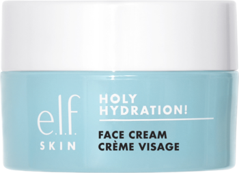 e.l.f. Holy Hydration! Face Cream, lekki krem w błękitnym słoiku z białą zakrętką, widok z przodu.