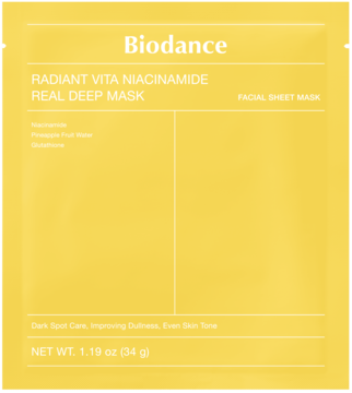 BIODANCE Radiant Vita Niacinamide Real Deep ,maska w płachcie, rozświetlająca,przód