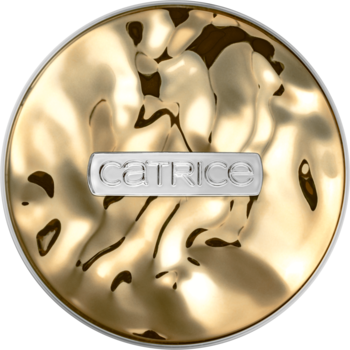 Kremowy bronzer Catrice Desert Dune Future Oasis w okrągłej złotej formie z tłoczeniem 3D i srebrnym logo.
