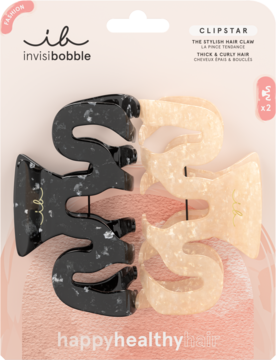 Invisibobble CLIPSTAR Eclipse, 2 duże klamry do włosów. Czarna i beżowa, marmurkowa, w blistrze.