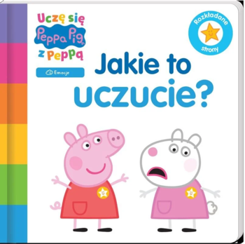 Książka edukacyjna Peppa Pig 'Jakie to uczucie?'. Okładka z Peppą i przyjacielem, nauka rozpoznawania emocji.