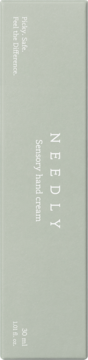 NEEDLY Sensory hand cream w jasnoszarym pudełku z pionowym tekstem i oznaczeniem 30 ml, widok z przodu.