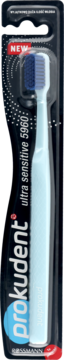 Prokudent ultra sensitive 5960 szczoteczka, jasnoniebieska z gęstym, ciemnoniebieskim włosiem, widok z przodu.