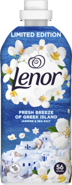Lenor Fresh Breeze of Greek Island płyn do płukania, jaśmin i sól morska, limitowana edycja, butelka, front.