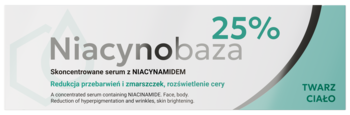 Opakowanie Niacynobaza 25% serum z niacynamidem, redukujące zmarszczki, na twarz i ciało, front.