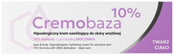 Cremobaza 10% hipoalergiczny krem do twarzy i ciała, białe opakowanie z fioletowym detalem, widok z przodu.