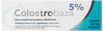 Krem przeciwzmarszczkowy Colostrobaza 5% w biało-niebieskim kartoniku, widok z przodu, z napisem 5%.