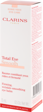 Clarins Total Eye Smooth, ujędrniający balsam pod oczy, białe opakowanie, widok z przodu.