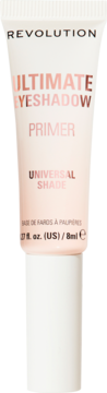 Revolution Ultimate Eyeshadow Primer, uniwersalny beżowy, w beżowej tubce 8ml z aplikatorem, widok frontalny.