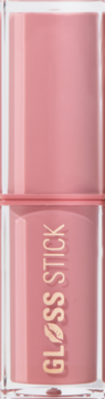 Revolution Pout Lip Gloss Stick Creme Brulee Mauve. Błyszczyk w sztyfcie w transparentnej obudowie, z napisem GLOSS STICK i ikoną ust. Zbliżenie na produkt.