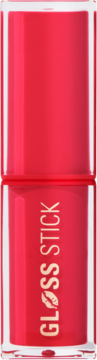 Wiśniowy Revolution Pout Lip Gloss Stick w przezroczystej tubie z złotym napisem GLOSS STICK.