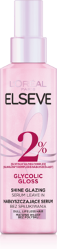 Różowe serum L'Oréal Elseve Glycolic Gloss 2% do matowych włosów, butelka z aplikatorem, widok z przodu.
