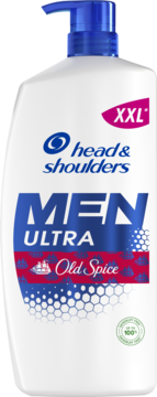Biały szampon przeciwłupieżowy Head & Shoulders Men Ultra Old Spice XXL z niebieską pompką.