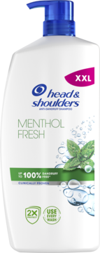 Szampon przeciwłupieżowy Head & Shoulders Menthol Fresh XXL, biała butelka z niebieską pompką, przód.