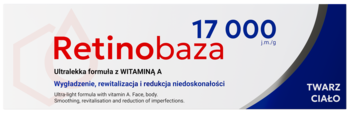 Retinobaza 17000, białe opakowanie kremu do twarzy i ciała z witaminą A, wygładzanie i redukcja niedoskonałości.