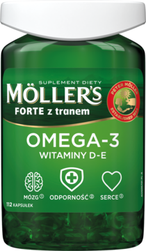 MÖLLER'S Forte ,kapsułki z tranem, dla dorosłych i dzieci od 6. roku życia, suplement diety,przód