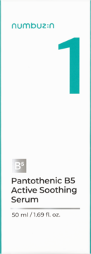 Numbuzin No.1 Pantothenic B5 Active Soothing Serum, biała butelka z turkusowym akcentem i dużą cyfrą 1, widok z przodu.