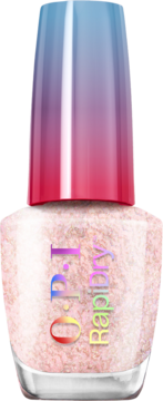 OPI RapiDry szybkoschnący lakier do paznokci, jasnoróżowy shimmer, gradientowa zakrętka niebiesko-różowa.