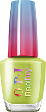 Lakier OPI RapiDry Screen Grab Green, limonkowy kolor w butelce, gradientowy korek, widok z przodu.