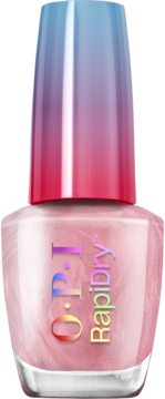 Szybkoschnący lakier OPI RapiDry Flash N Flirty, perłowy róż w butelce z gradientową zakrętką.