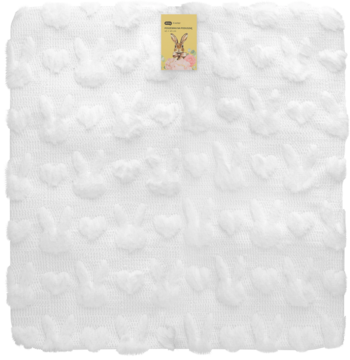 Biała, puszysta poszewka Eloy 45x45 cm z wytłoczonymi sercami i napisem 'love'. Widok z góry, z metką.