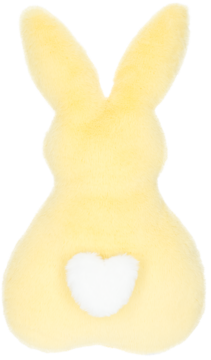 Eloy poduszka 3D zając: żółty pluszowy królik z białym ogonkiem w kształcie serca, widok z tyłu.