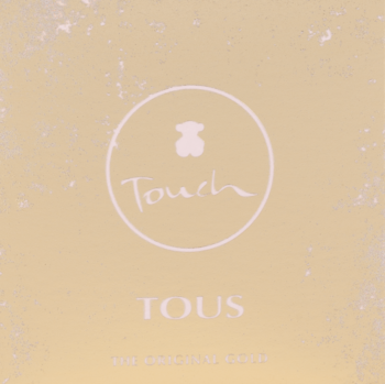 Opakowanie Tous Touch The Original Gold, kremowo-złote tło, okrągły biały kontur z logo misia i napisem Touch.