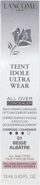 Lancôme Teint Idole Ultra Wear All Over Concealer 01 Beige Albâtre, białe, dla cery wrażliwej, przód.