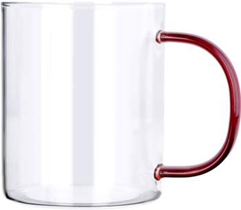 Szklanka Diva Vialli Design 350ml, przezroczysta, stożkowa, z ergonomicznym, czerwonym uchem.