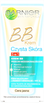 GARNIER Czysta Skóra ,krem przeciw niedoskonałościom 5w1, cera jasna,przód