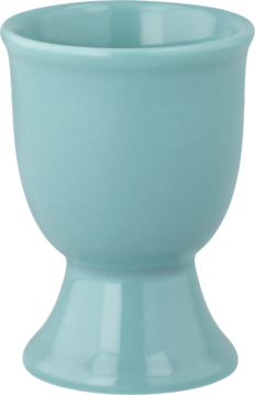 Miętowy ceramiczny kieliszek na jajko, błyszczący, na nóżce z rozszerzaną podstawą. Widok z przodu, pełny profil.