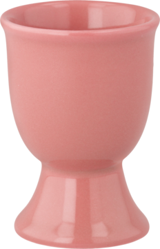 Jasnoróżowy ceramiczny kieliszek na jajko z błyszczącą powierzchnią, klasyczny kształt, widok z przodu na czarnym tle.